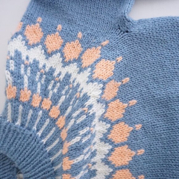 19th Avenue Blue Fair Isle Wool Sweater Peach Cream Knit Retro Cabin Winter L - Picture 9 of 10